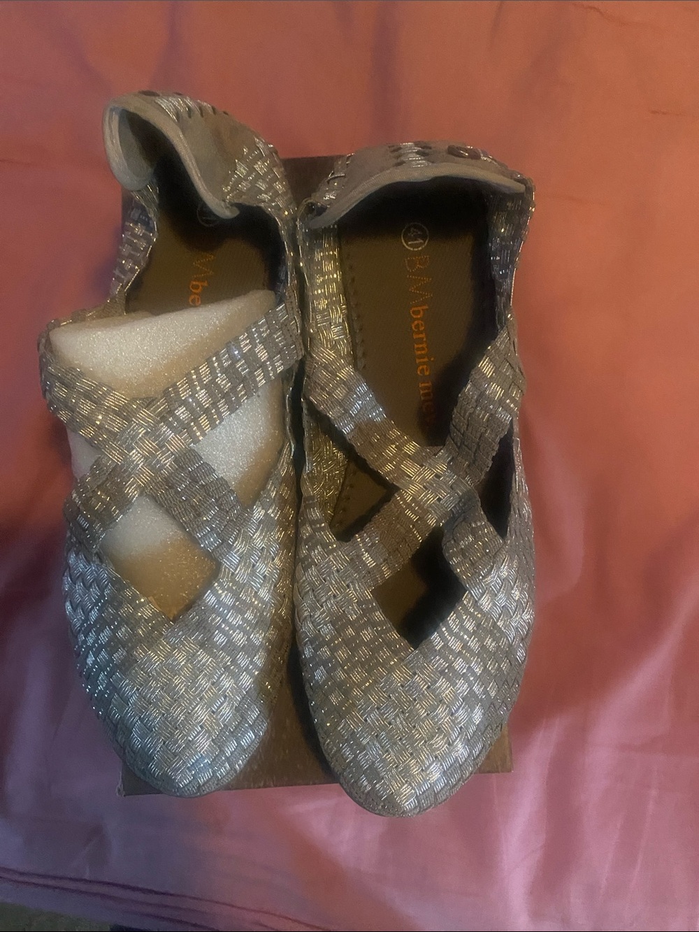 bernie mev. Silver Woven Crisscross Mary Jane Flats
